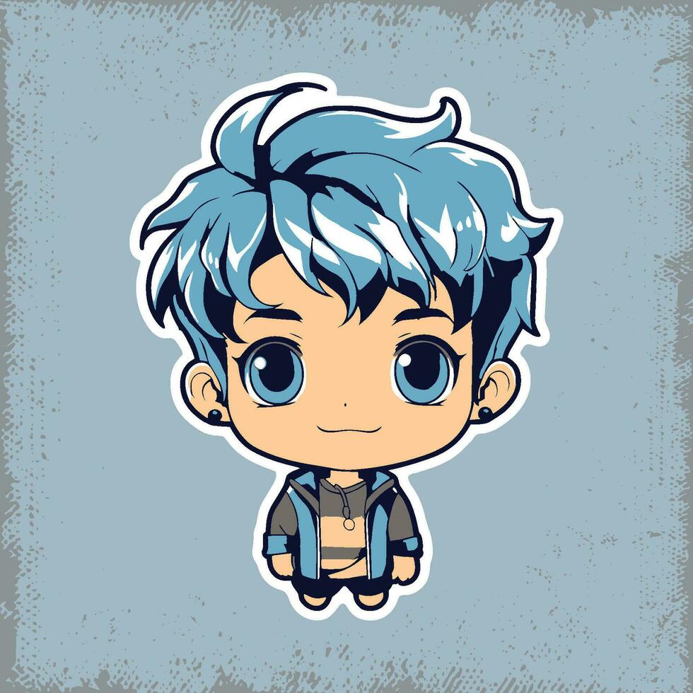 un encantador chibi chico con azul pelo vector