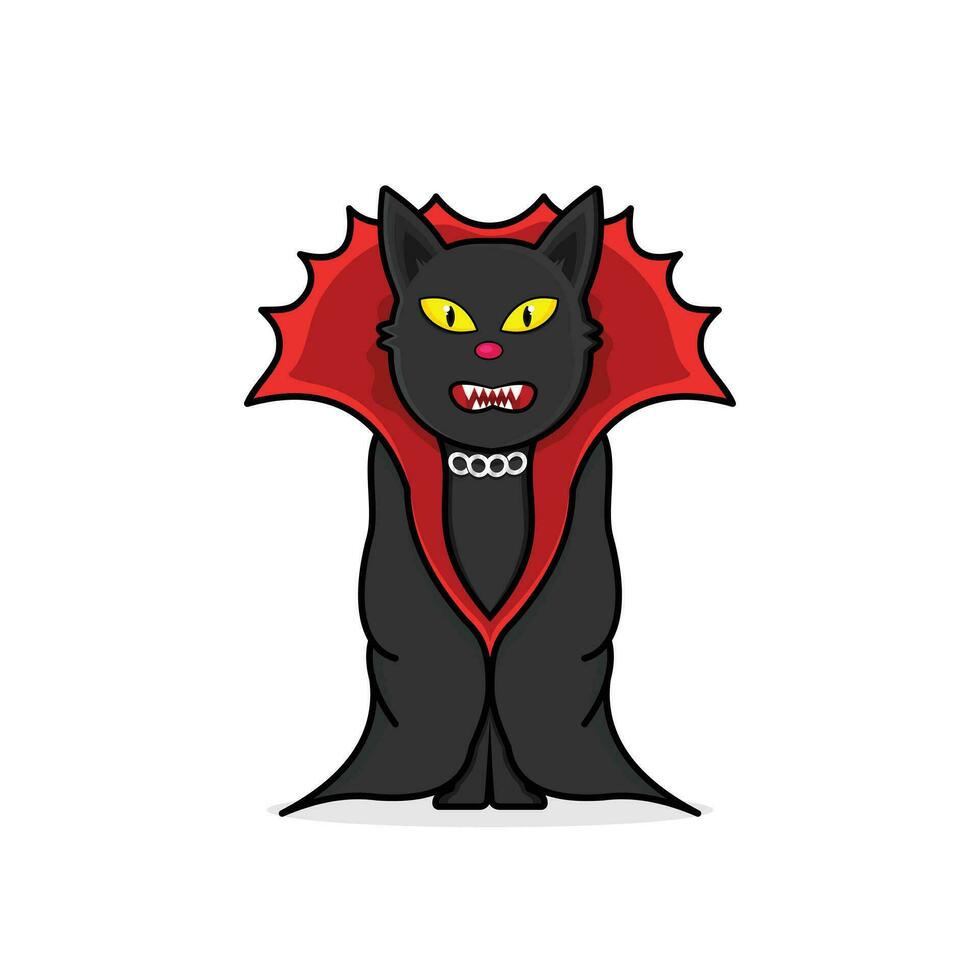 Víspera de Todos los Santos gato. negro en drácula vampiro traje. vector