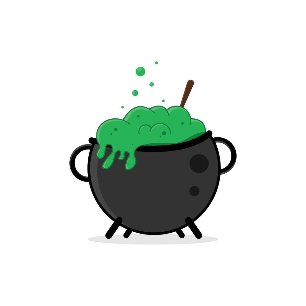 Witch cauldron poison green brew isolated on white background vector