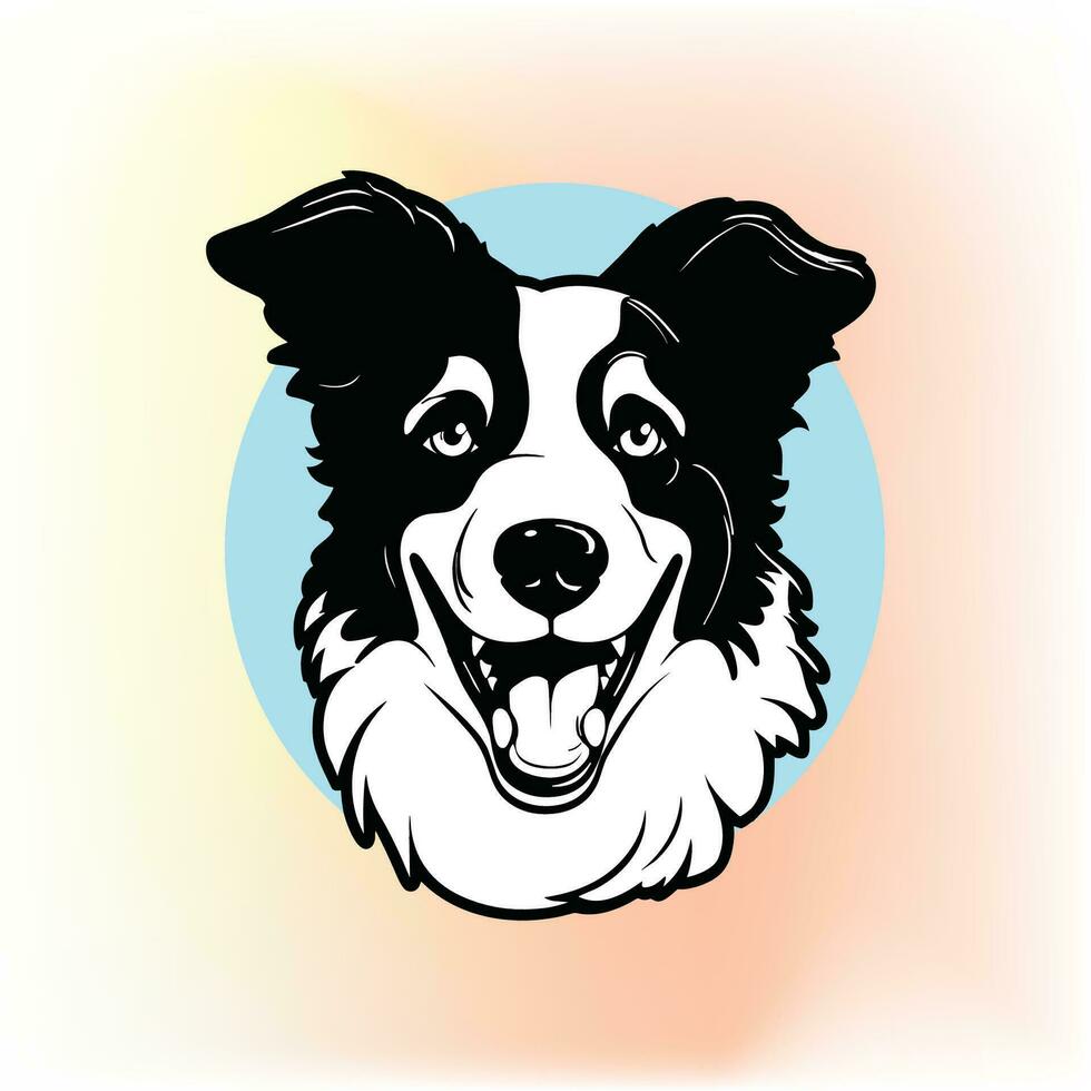 Joyful Border Collie Dog Against Blue Circle Background vector
