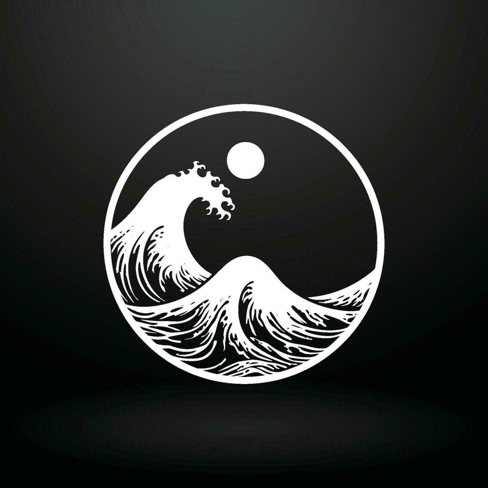 Stylized Black and White Wave Illustration in Circle vector