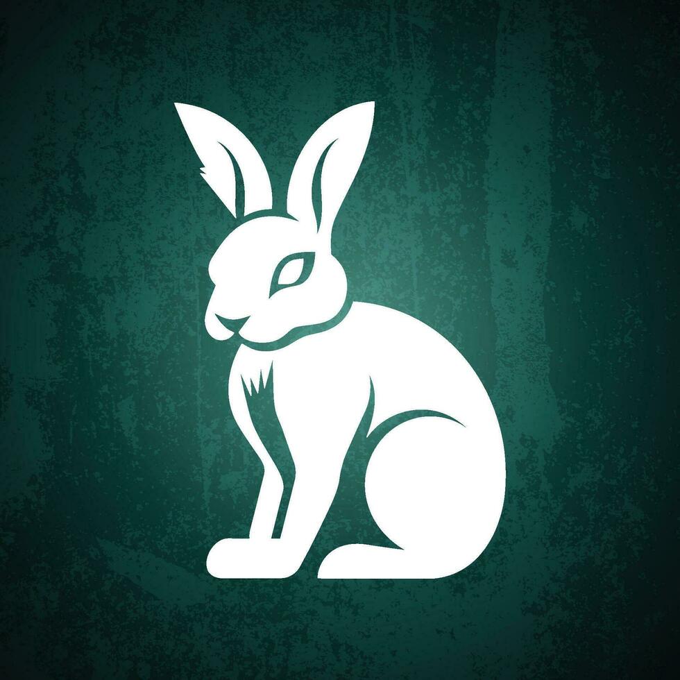 White Rabbit Silhouette on Dark Green Grunge Background vector