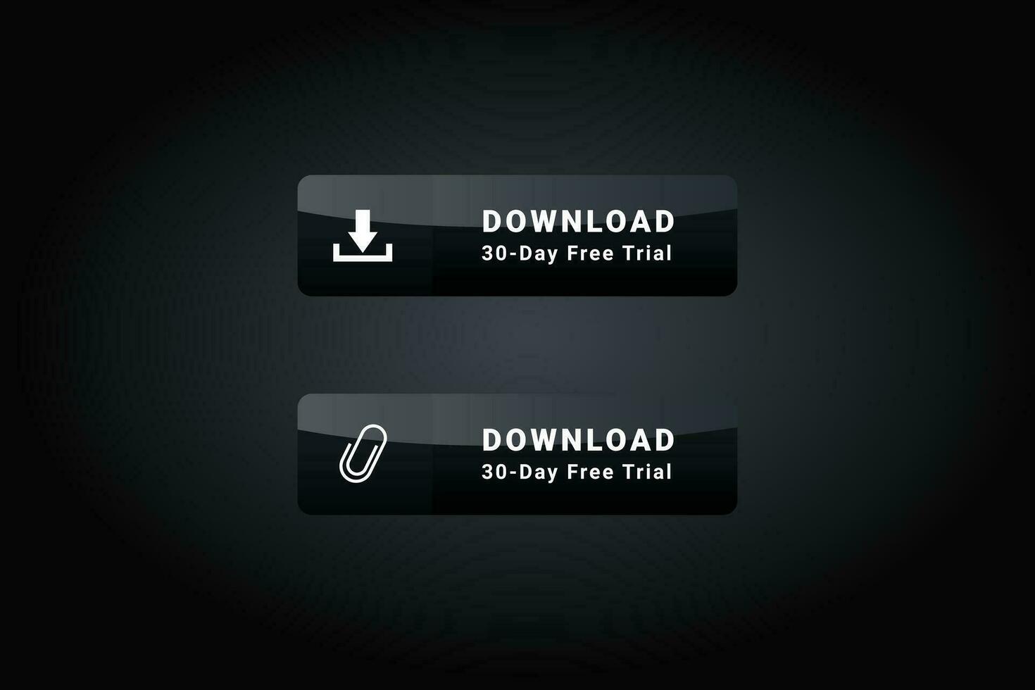 Two black buttons with the text  download  on the top vector