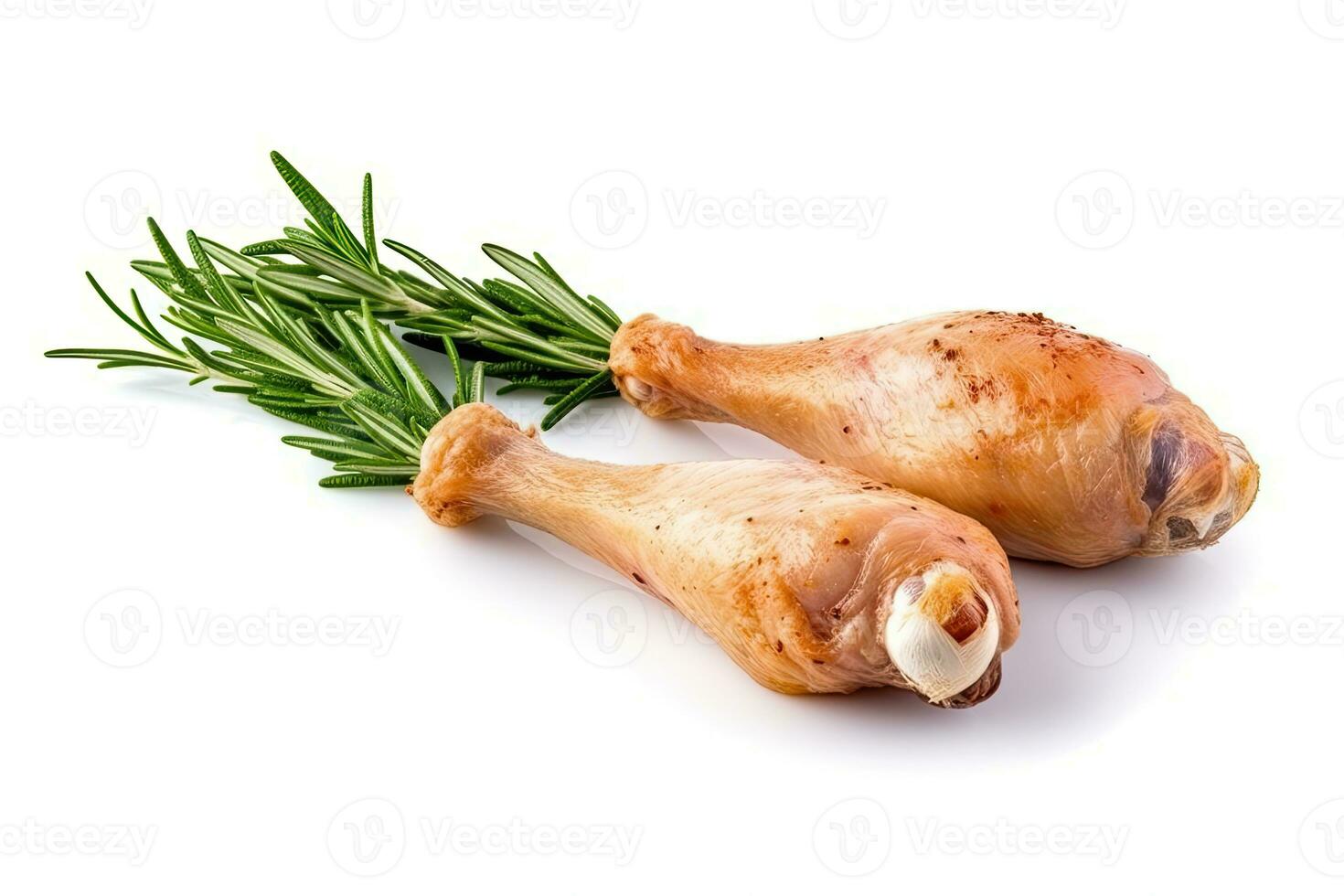 Chicken Drumstick meat and herbs isolated on white, Generative AI photo