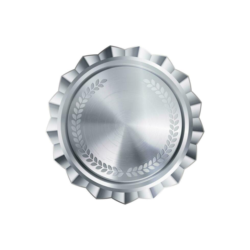 Blank silver medal template with engraved laurel wreath. Versatile designs for custom awards and creative projects vector