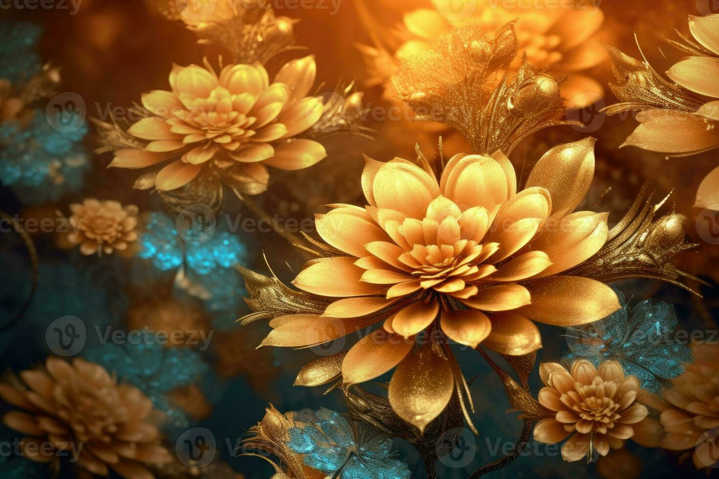Golden flowers in full bloom with particlesai technology AI Generated
