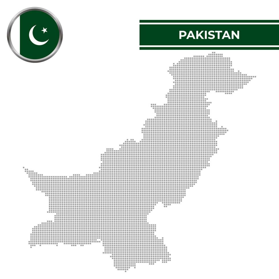 punteado mapa de Pakistán con circular bandera vector