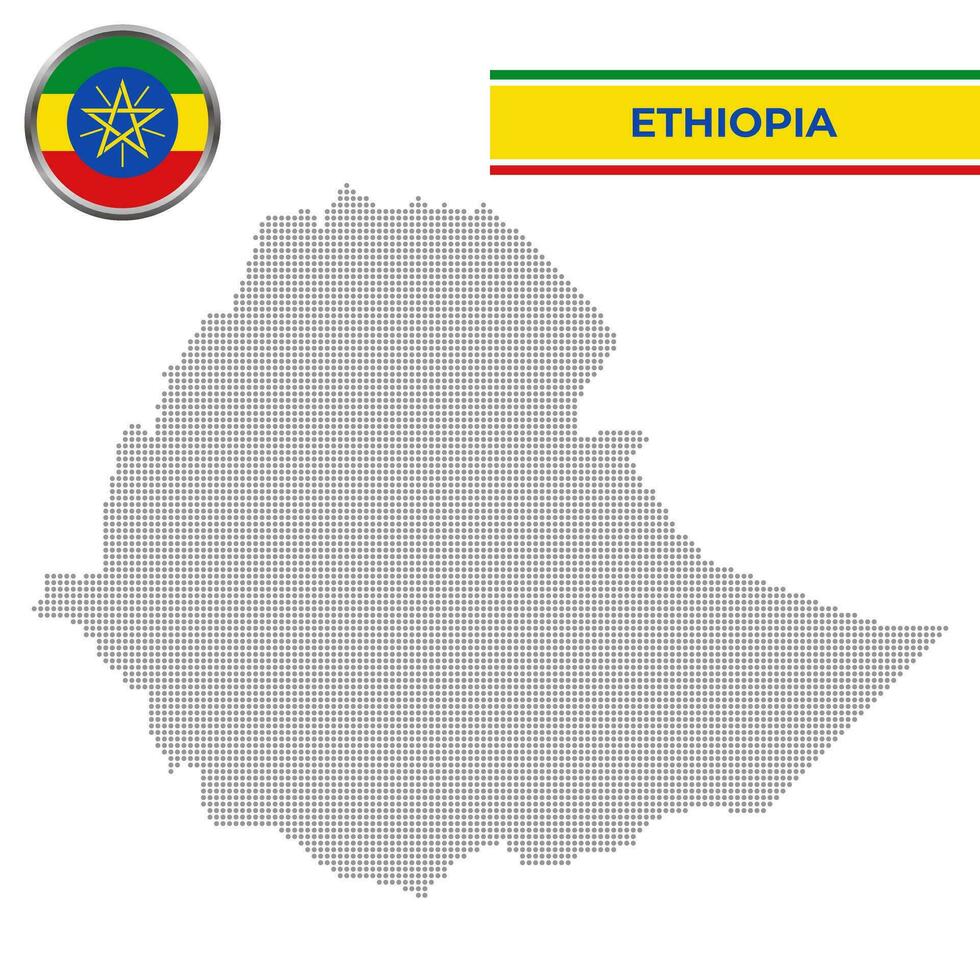 punteado mapa de Etiopía con circular bandera vector