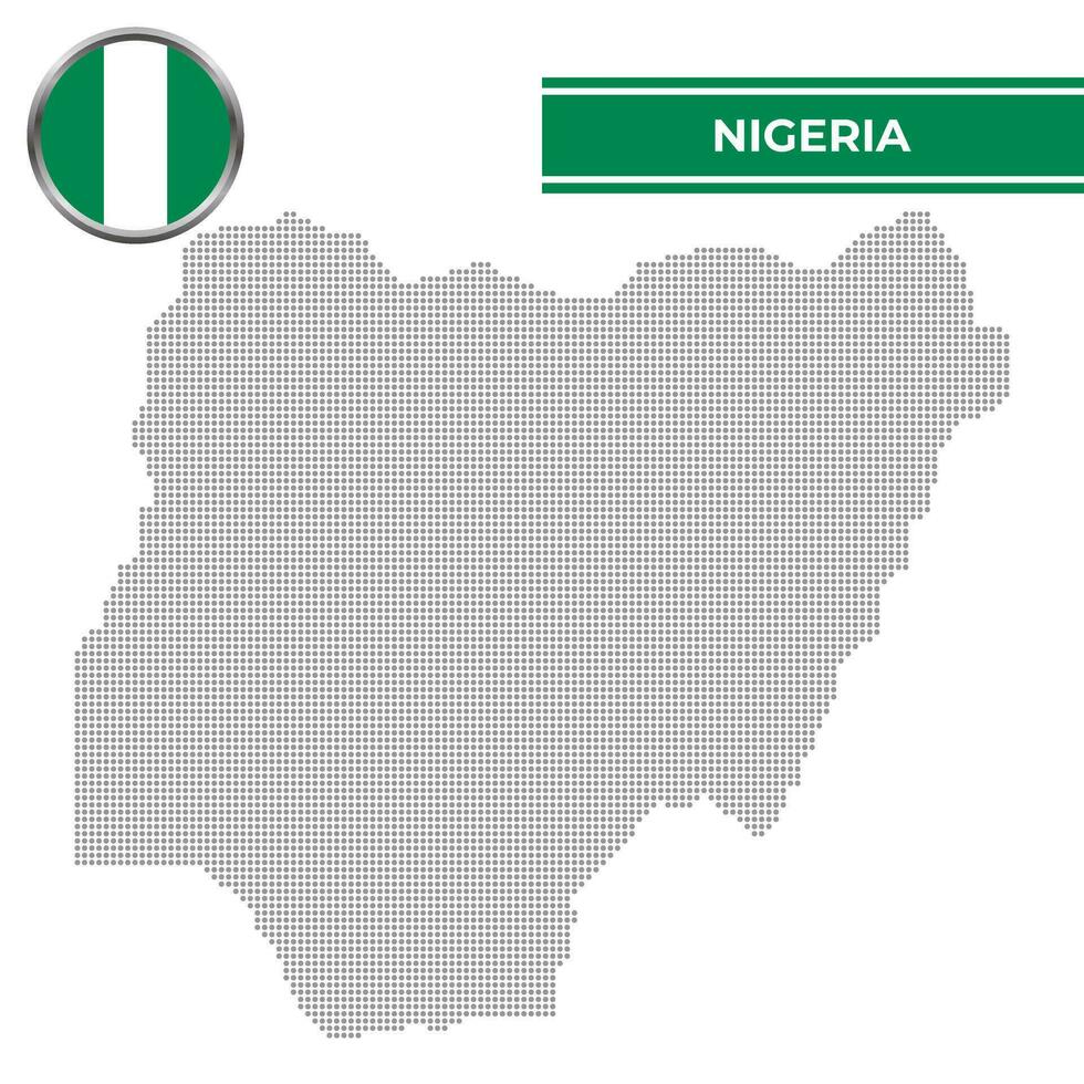 punteado mapa de Nigeria con circular bandera vector