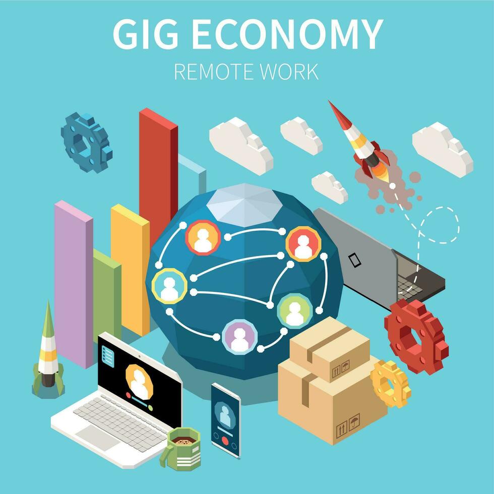 Remote Work Isometric Composition vector