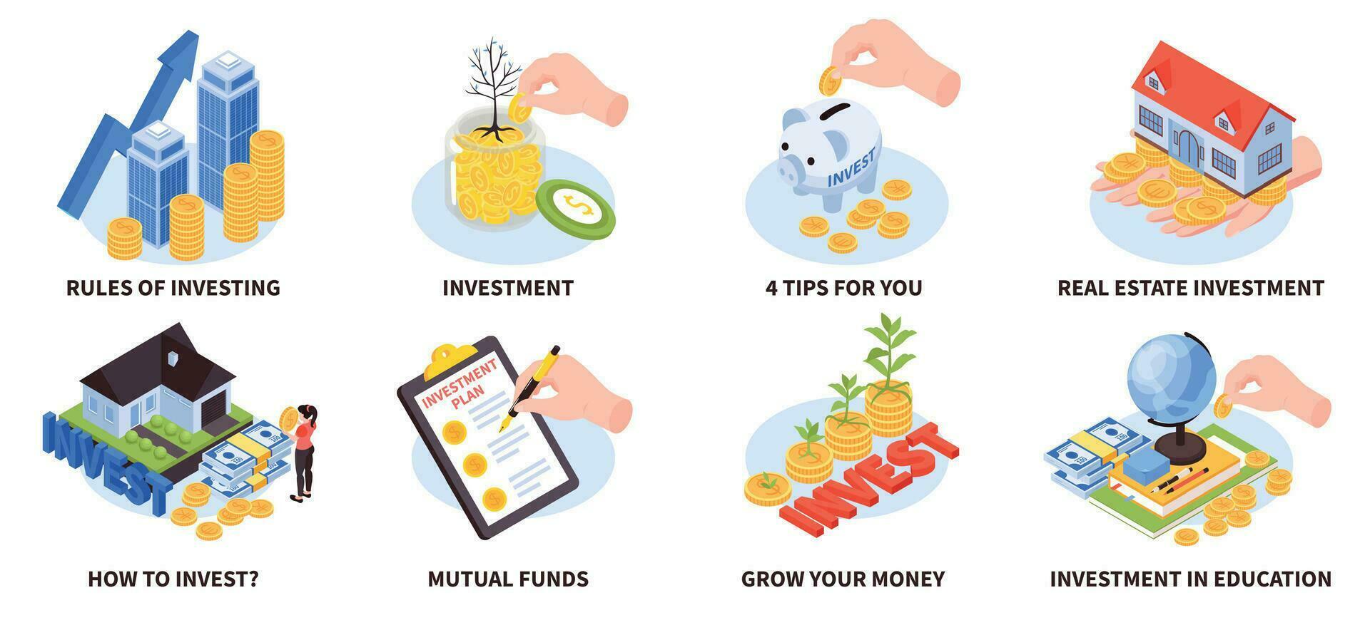 Isometric Investment Compositions Set vector