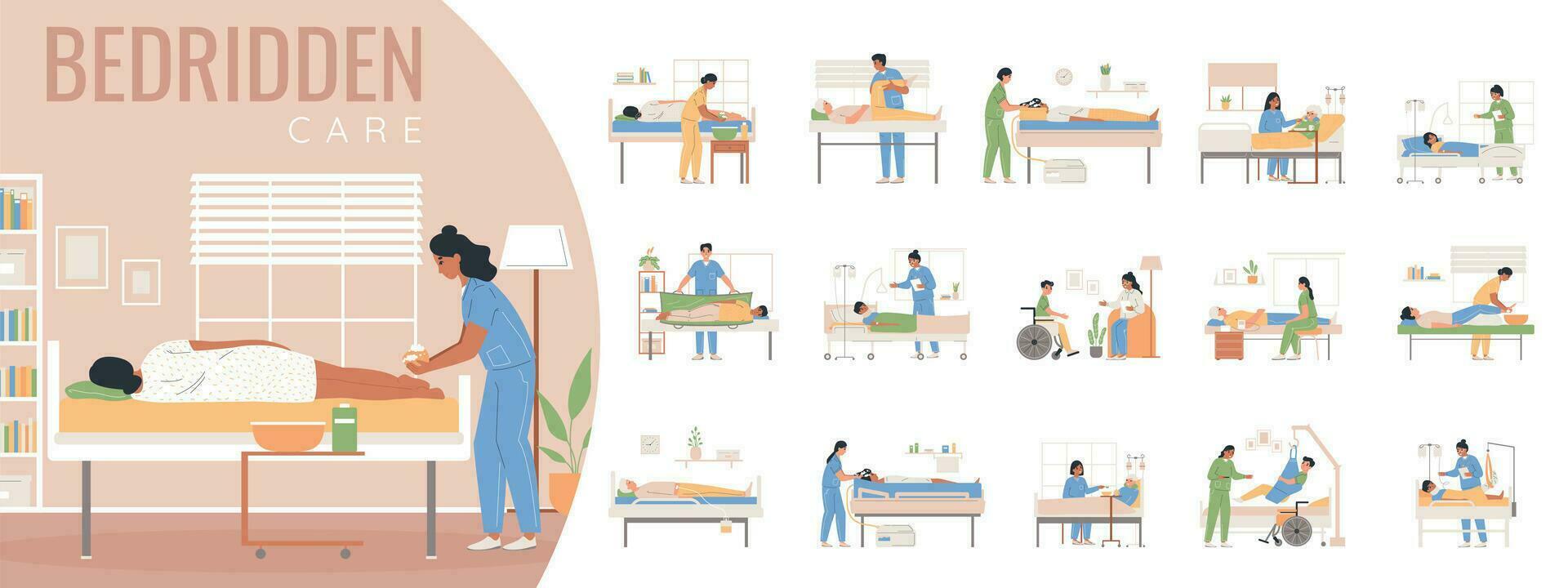 Bedridden Care Compositions Collection vector
