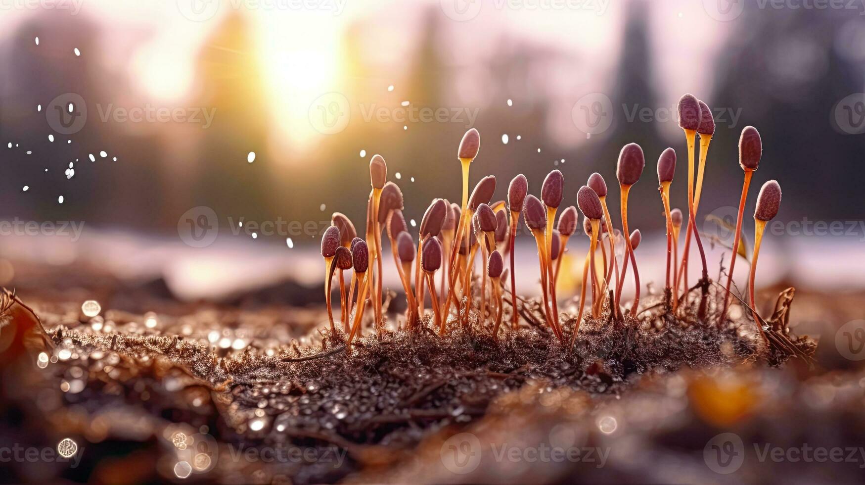 Germinating Seeds of Vegetable on the Earth under snow in winter, AI Generated photo