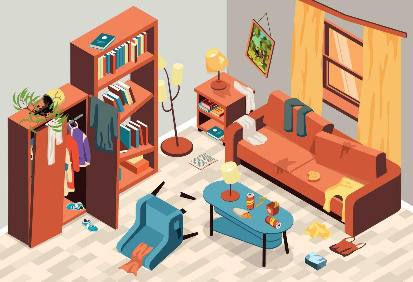 Messy Room Isometric Background vector