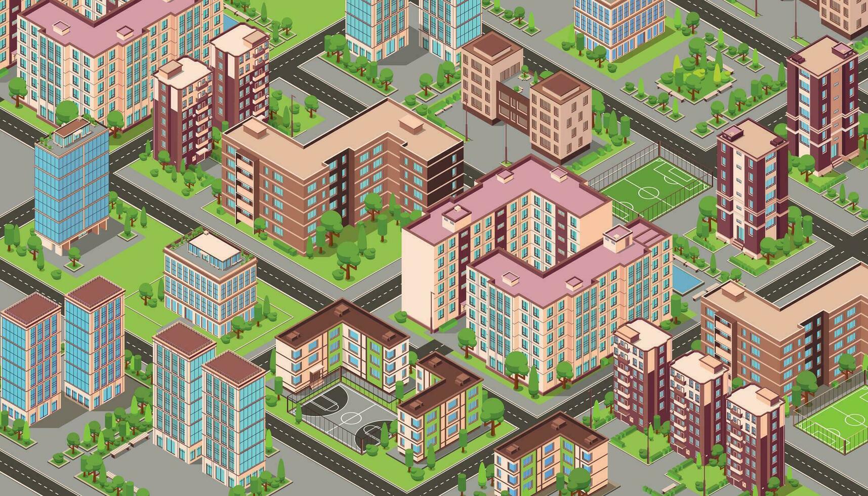 City Buildings Isometric Composition vector