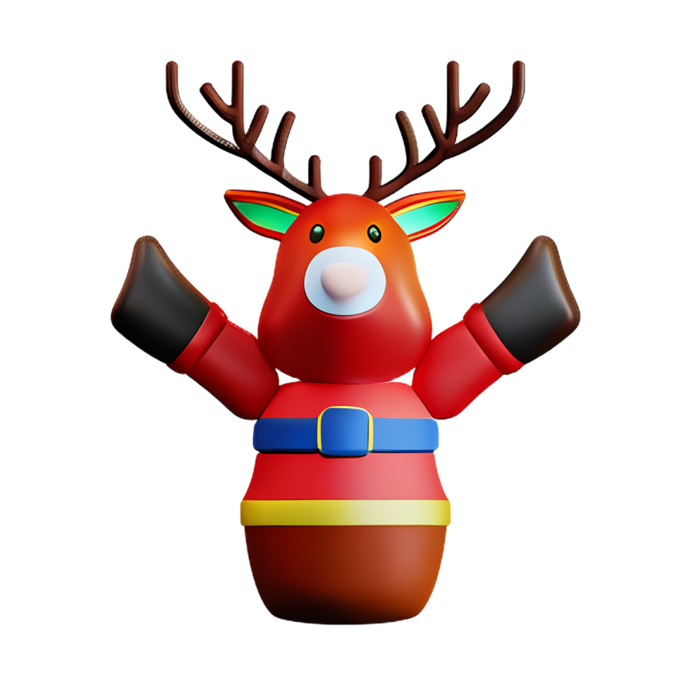 3d christmas reindeer with santa's hat icon illustration png