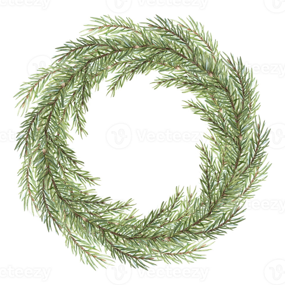 waterverf Kerstmis net krans zonder decoratie. botanisch illustratie van Kerstmis boom Afdeling met kopiëren ruimte voor tekst. voor ansichtkaart ontwerp, nieuw jaar kaarten, groeten png