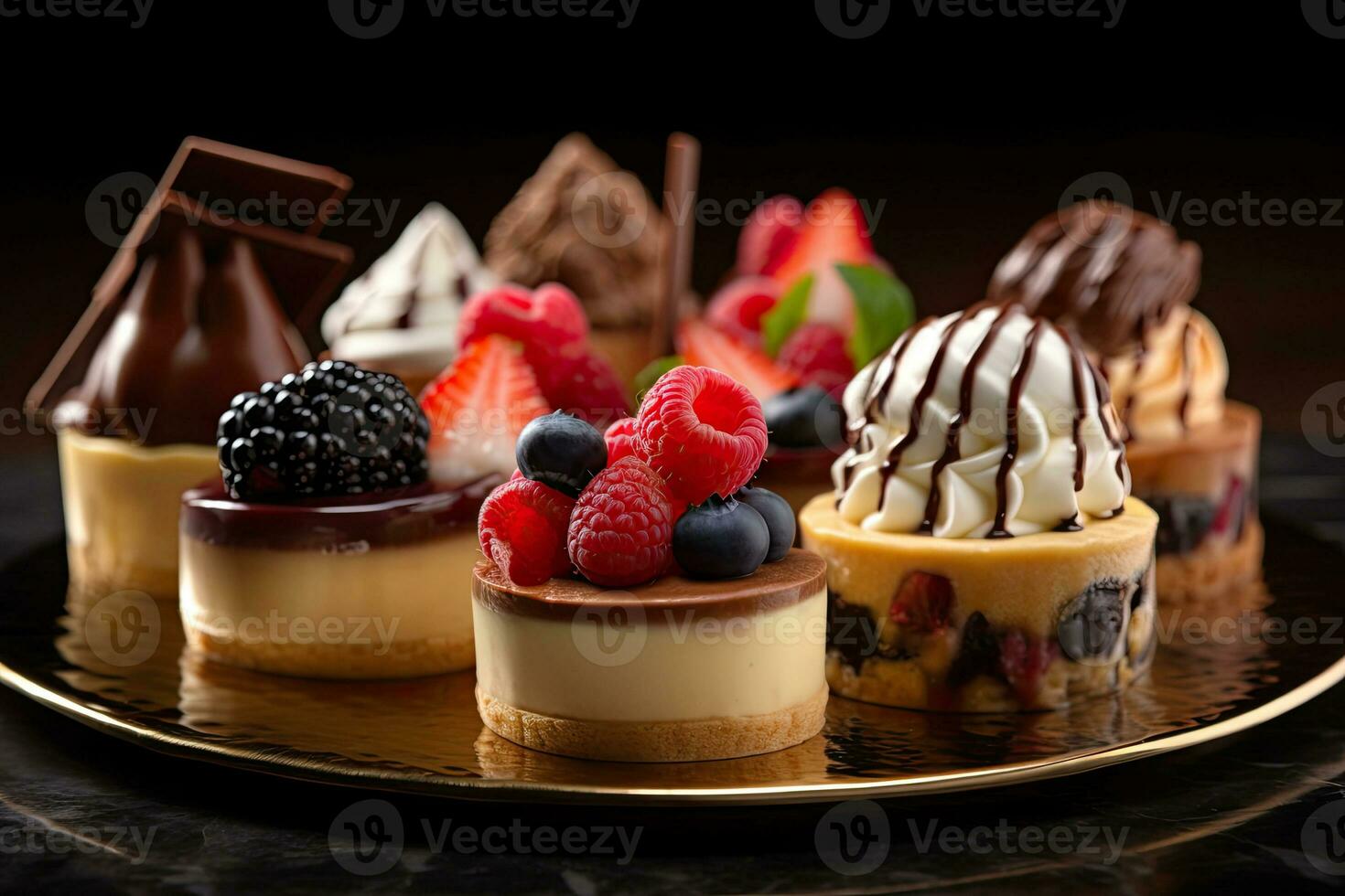 postres incluso chocolate, frambuesas, generativo ai foto