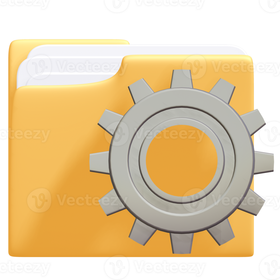 Folder Icon with Gear, Files Setting Up, 3d rendering png