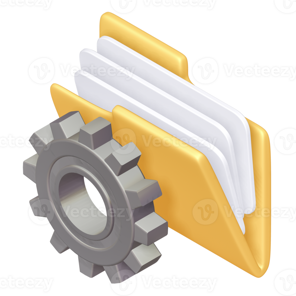 Folder Icon with Gear, Files Setting Up, 3d rendering png