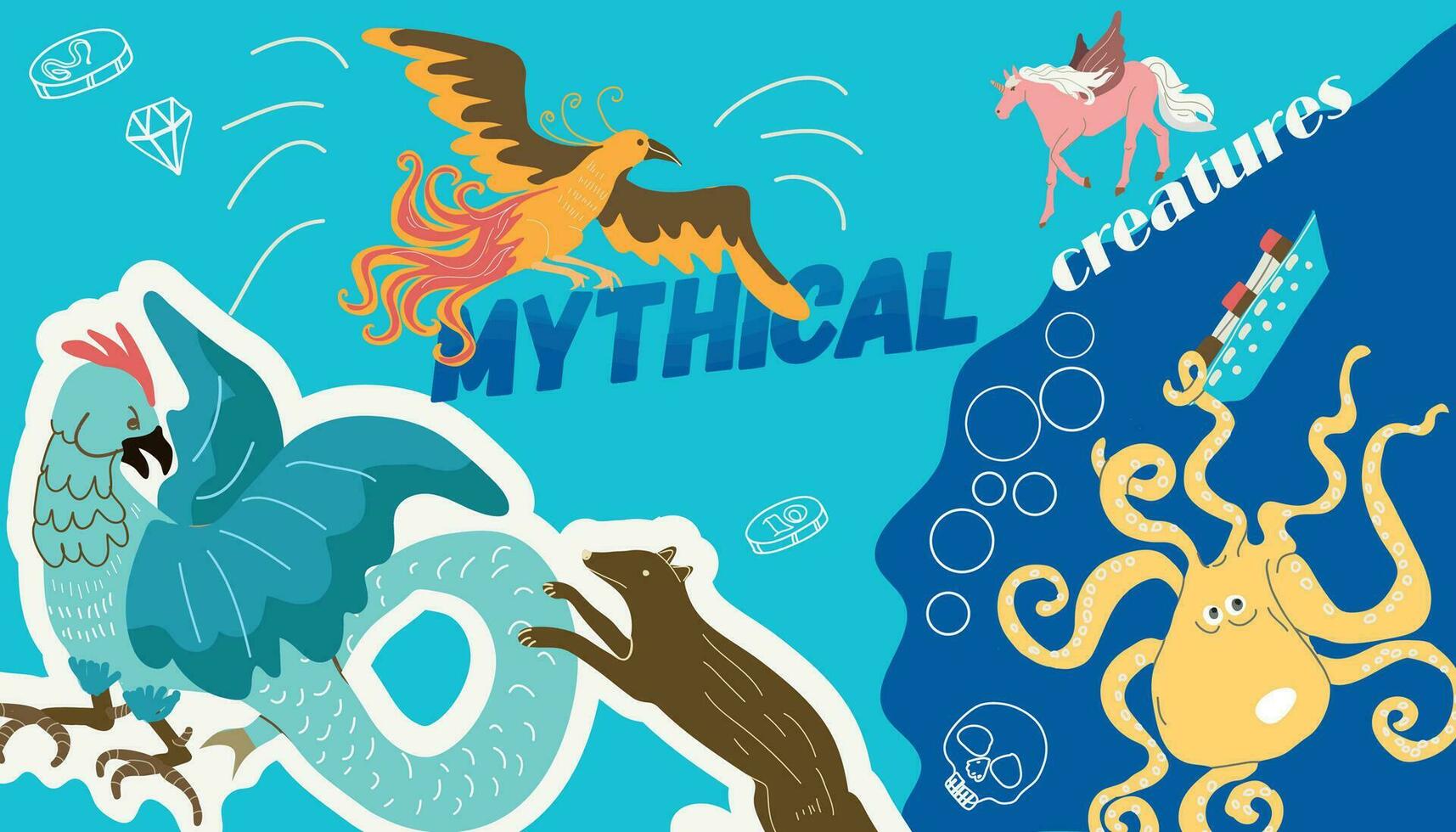 Mythical Creatures Flat Collage vector