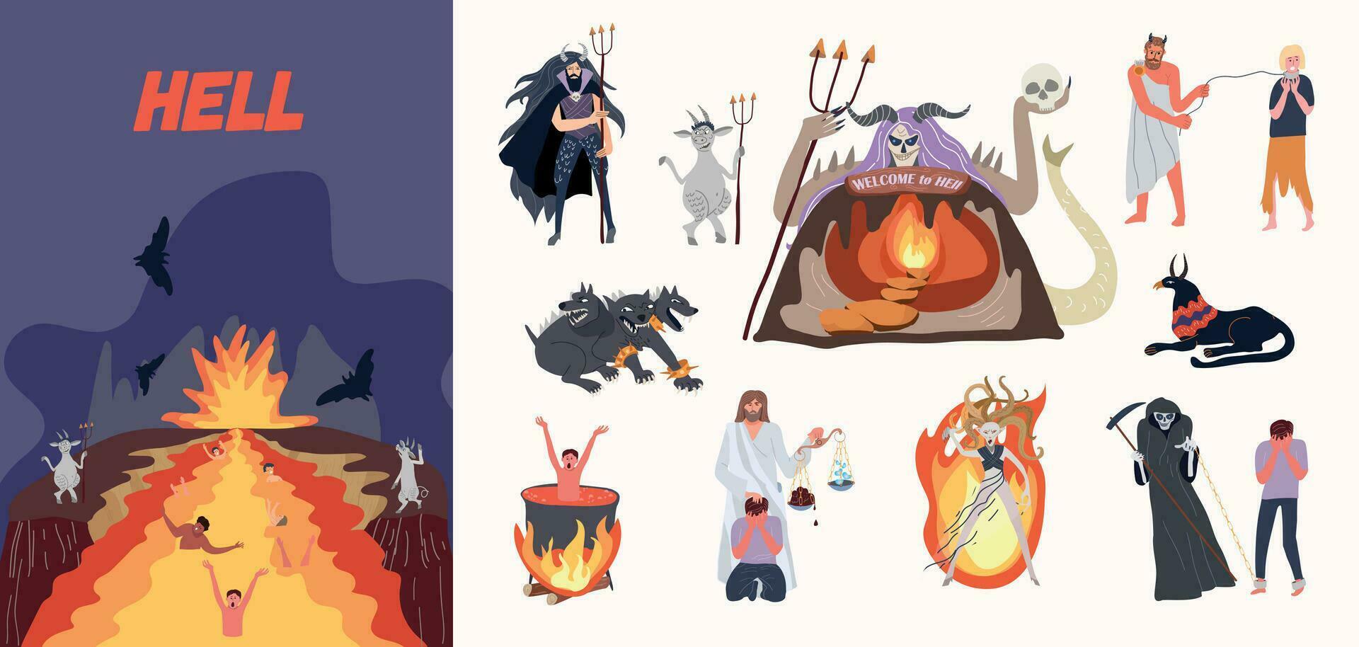 Hell Underworld Flat Set vector