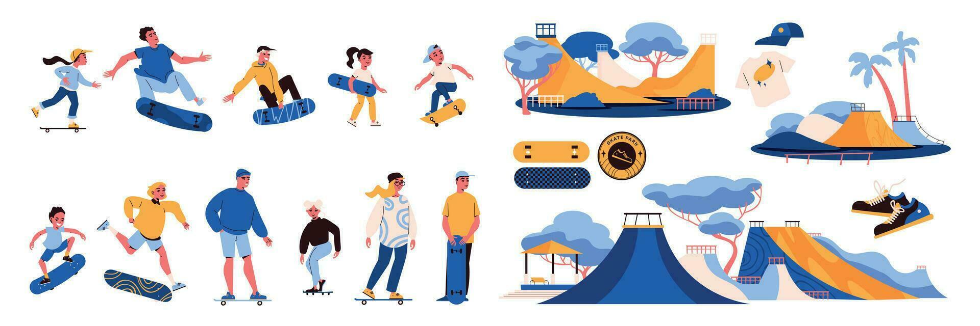 Skater Icons Set vector