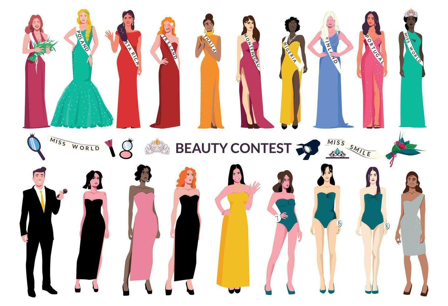 Beauty Contest Flat Icon Set vector