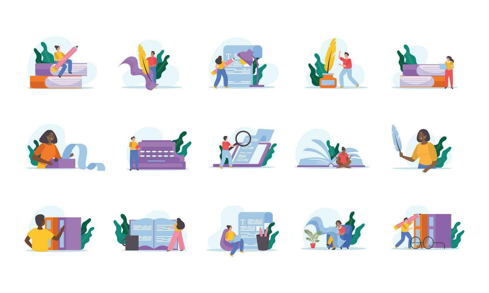 Writer Flat Compositions Set vector