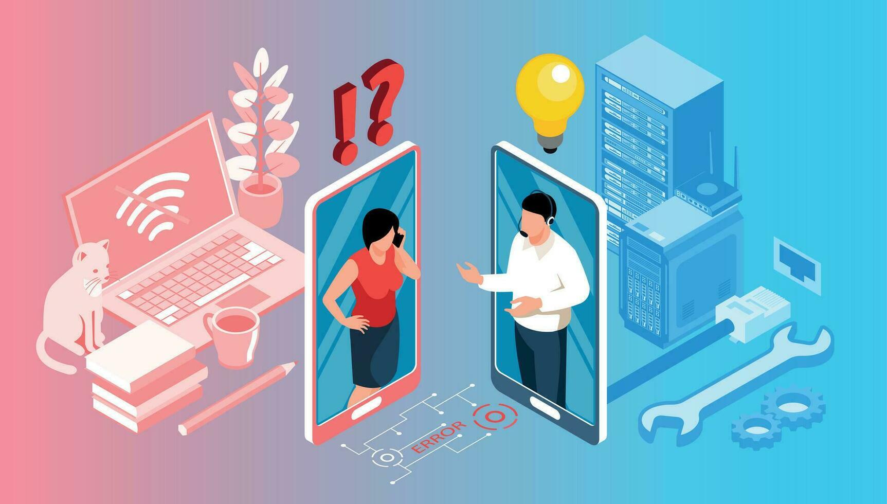 Technical Support Isometric Composition vector