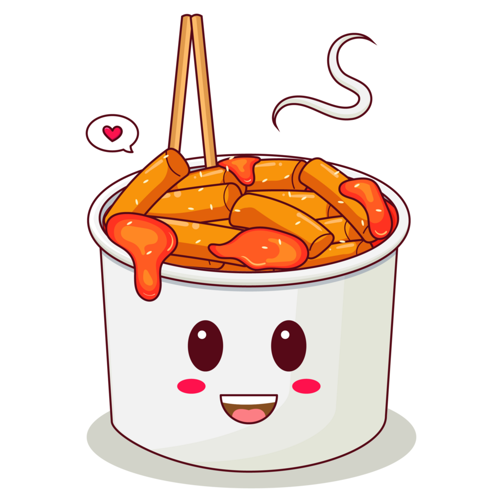 Cute Tteokbokki Cartoon Character in Paper Bowl png