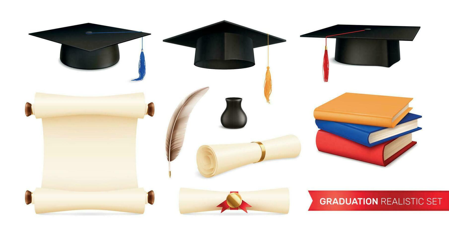 Graduation Realistic Academic Set vector