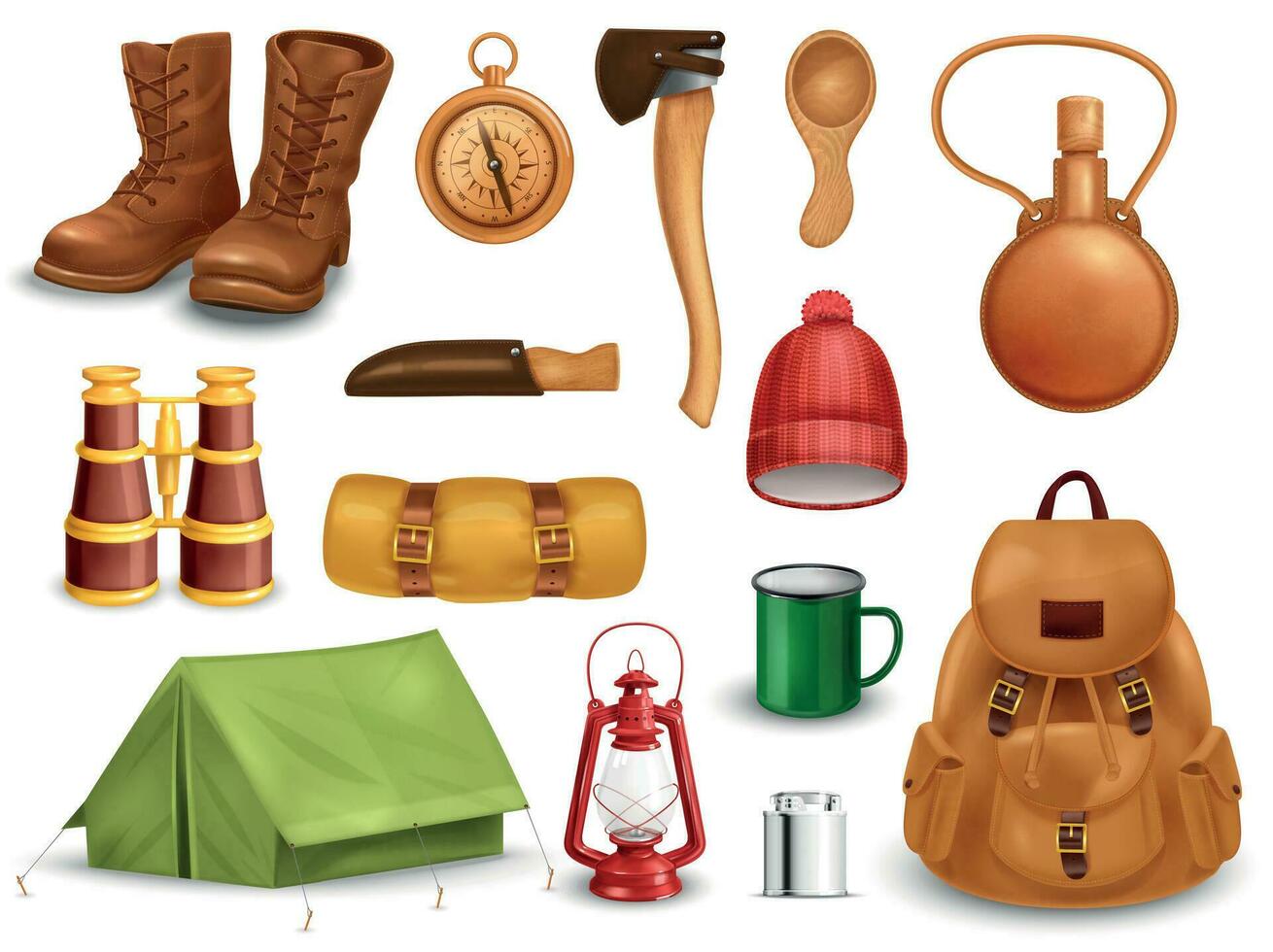 Vintage Camping Essentials Set vector