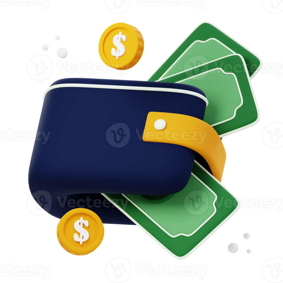 3D wallet dollar icon illustrations render of symbolic and versatile wallet dollar icon designs. Perfect for visually representing financial transactions, currency, and convenience in your projects. png