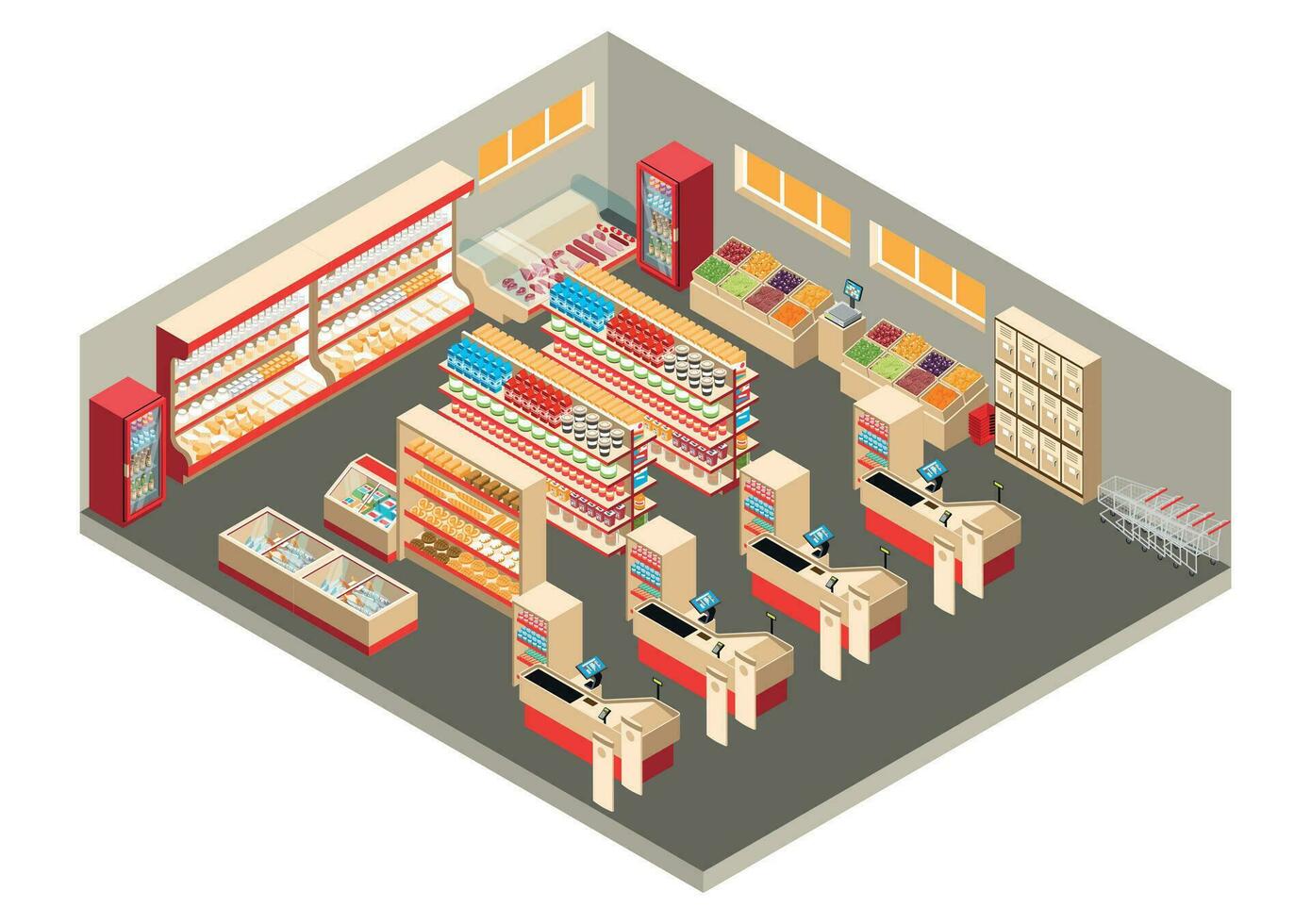 supermercado interior isométrica objeto vector