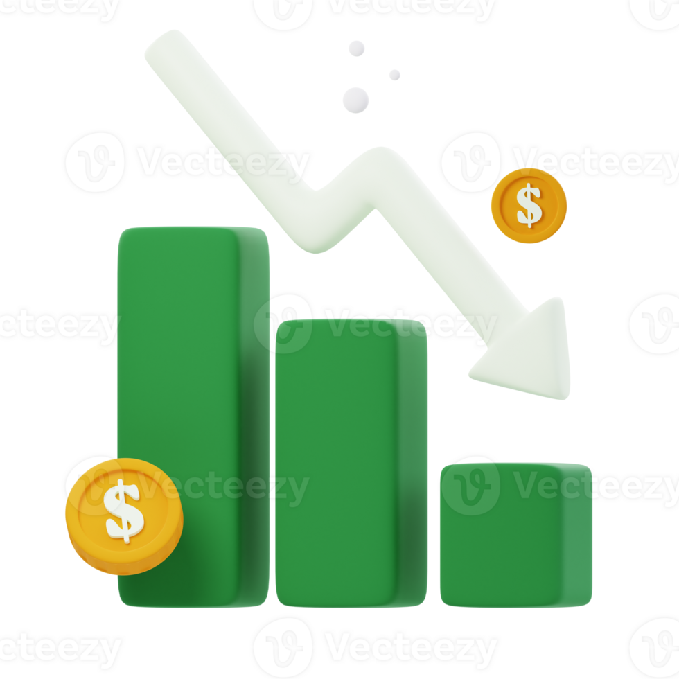 3D Finance Loss icon illustrations render of dynamic and vibrant finance loss icon designs. Perfect for visually representing financial progress, prosperity, and success in your projects. png