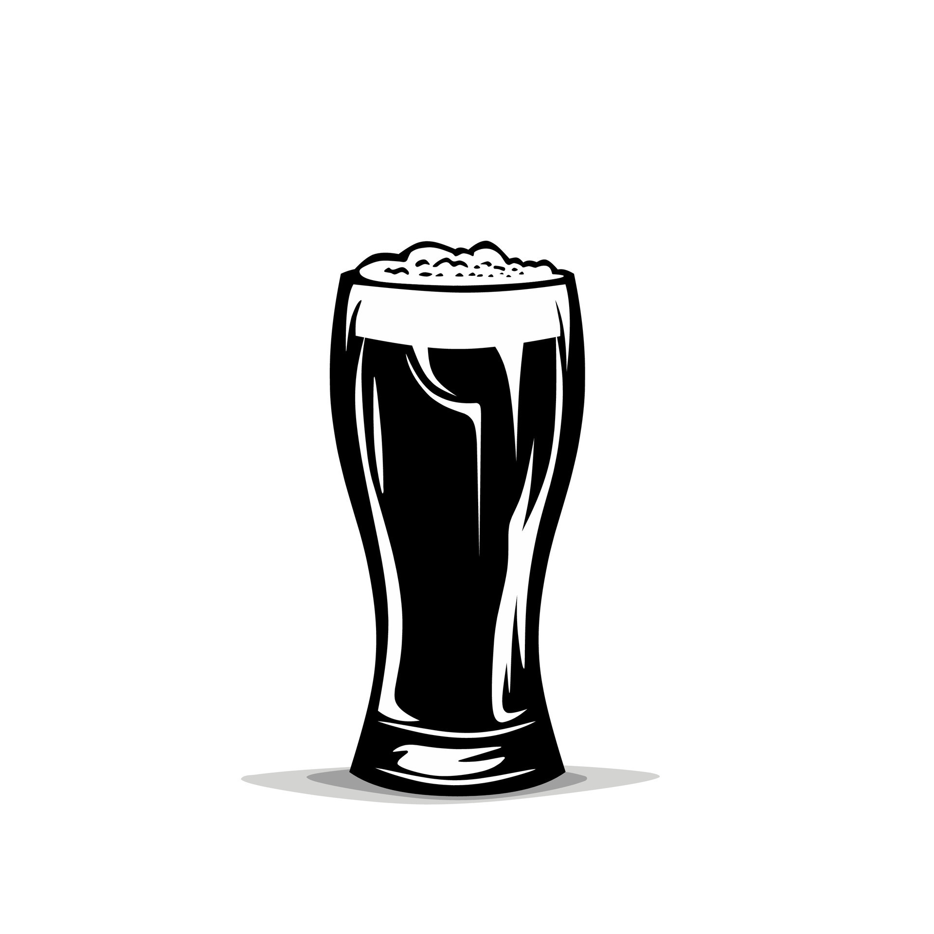 A glass of beer black and white illustration clipart design on a white