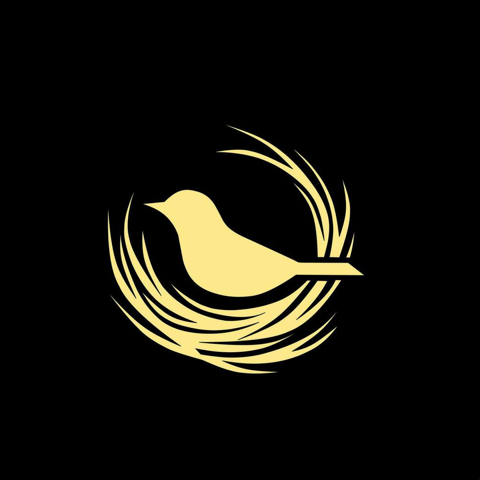 Bird and its nest yellow color illustration logo design on white background vector