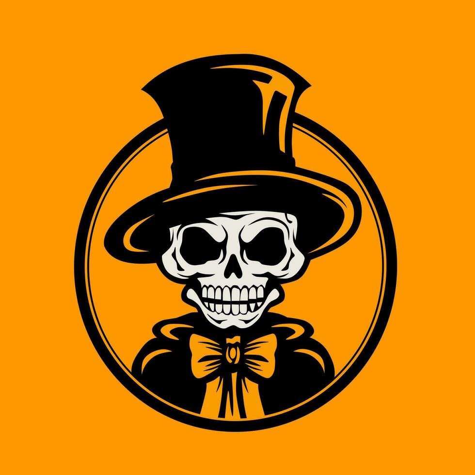 An animated clipart illustration design of a human skull wearing a hat on a white background vector