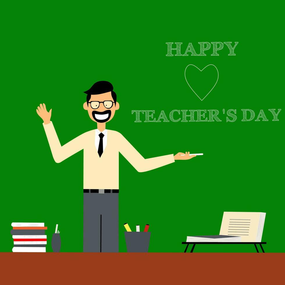 Happy Teacher's Day themed illustration design with a green background vector