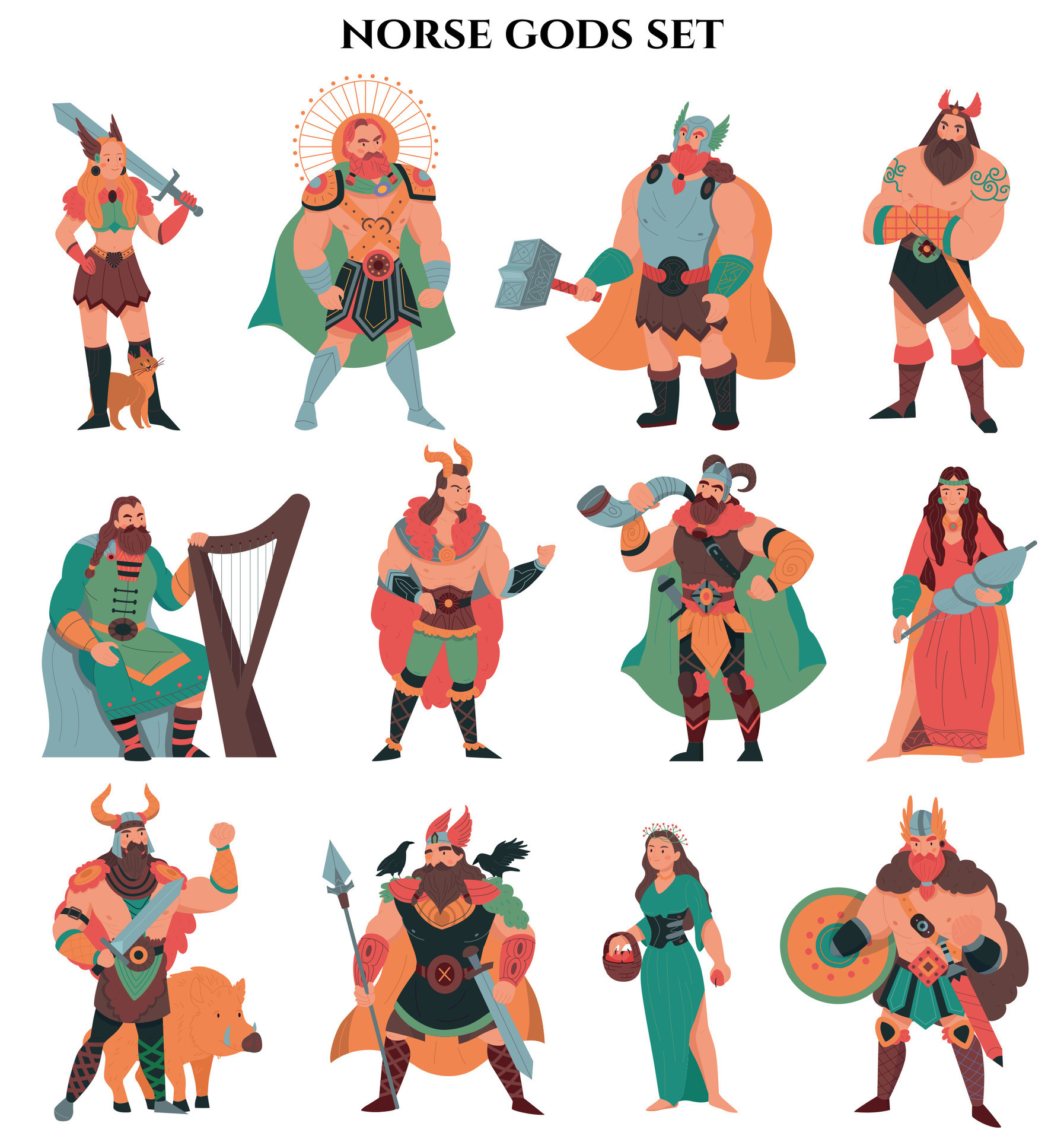 Norse Gods Color Set 28573165 Vector Art at Vecteezy