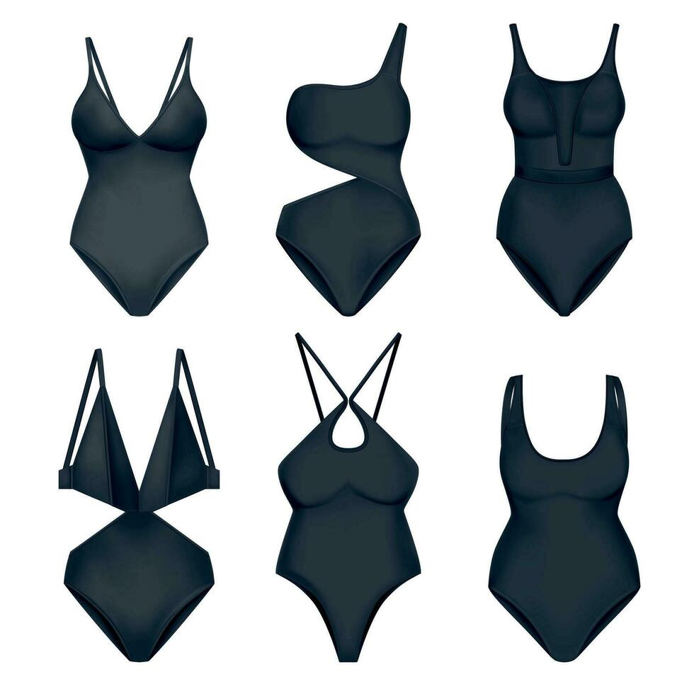 negro hembra trajes de baño conjunto vector