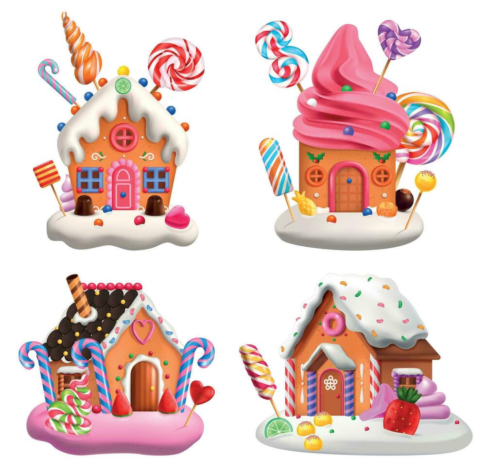 Cake Houses 2x2 Design Concept vector