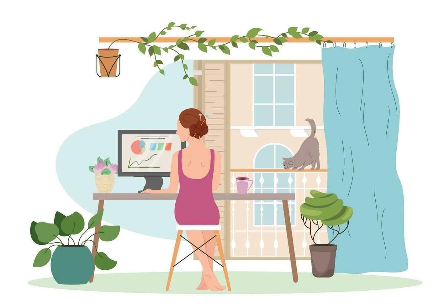 Remote Work Flat Composition vector