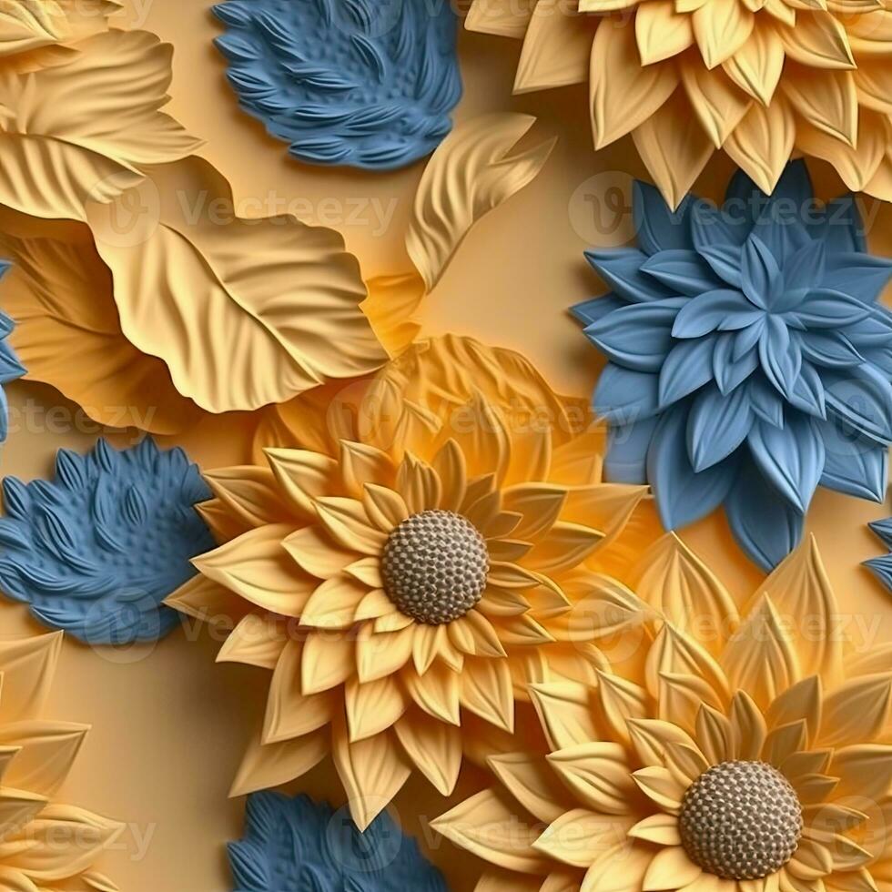 3d background of sunflowers with leaves vintage pattern, AI Generated photo