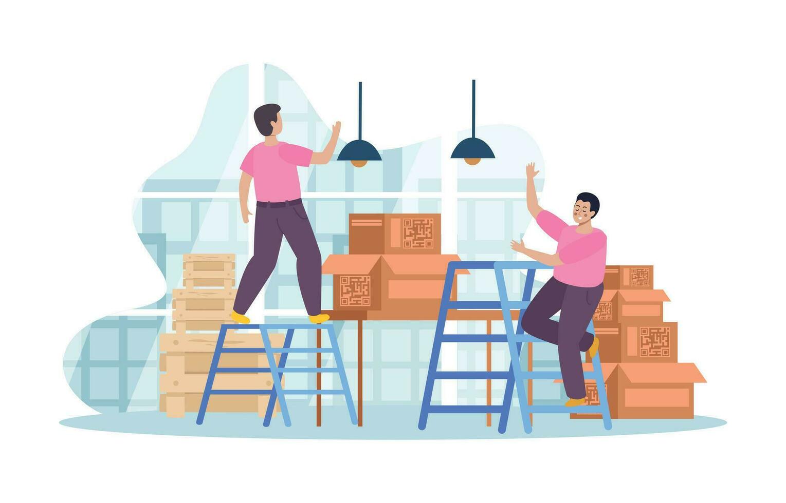 Men With Ladders Background vector