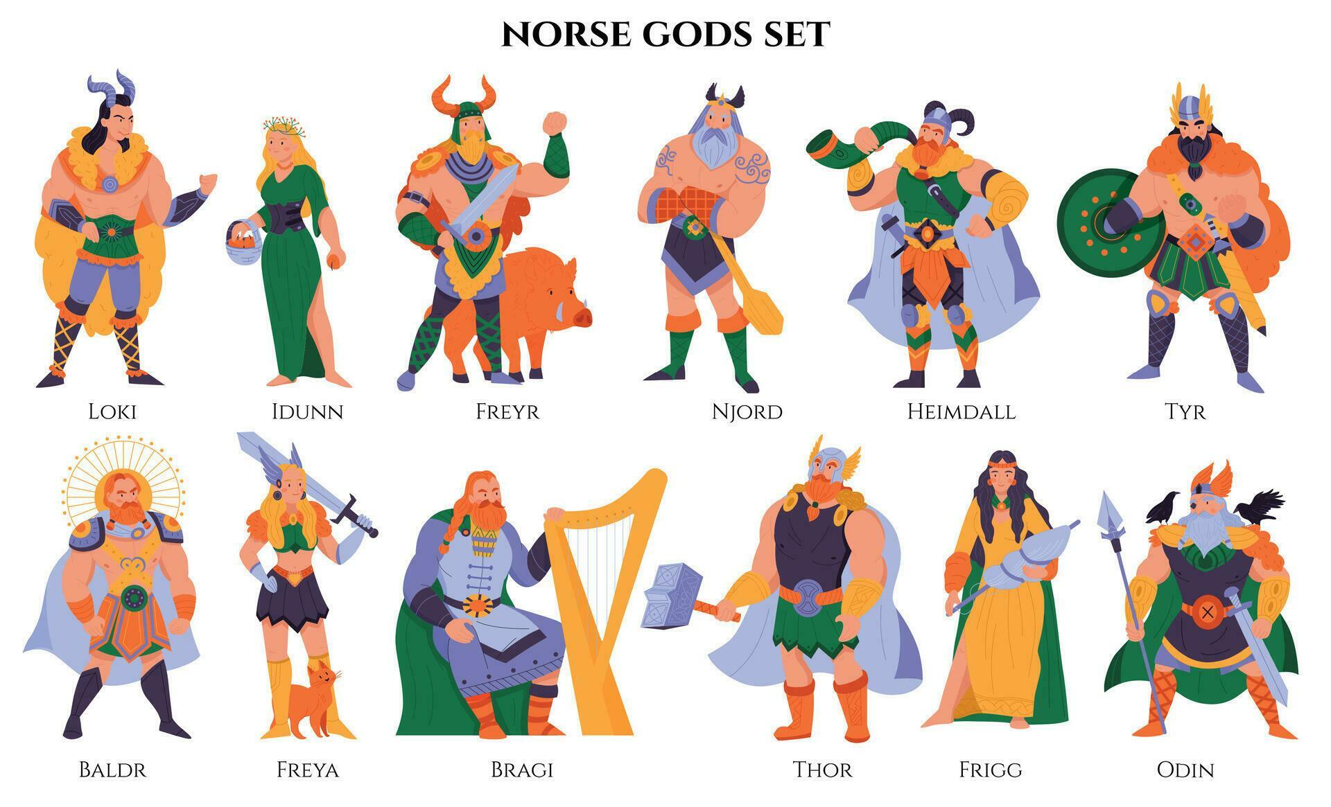 Norse Gods Characters Set 28573303 Vector Art at Vecteezy