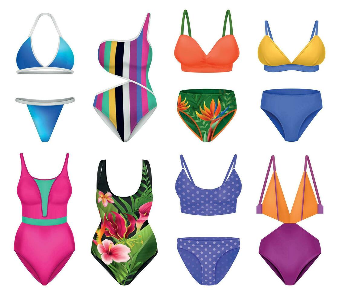 Colorful Female Swimsuits Set vector