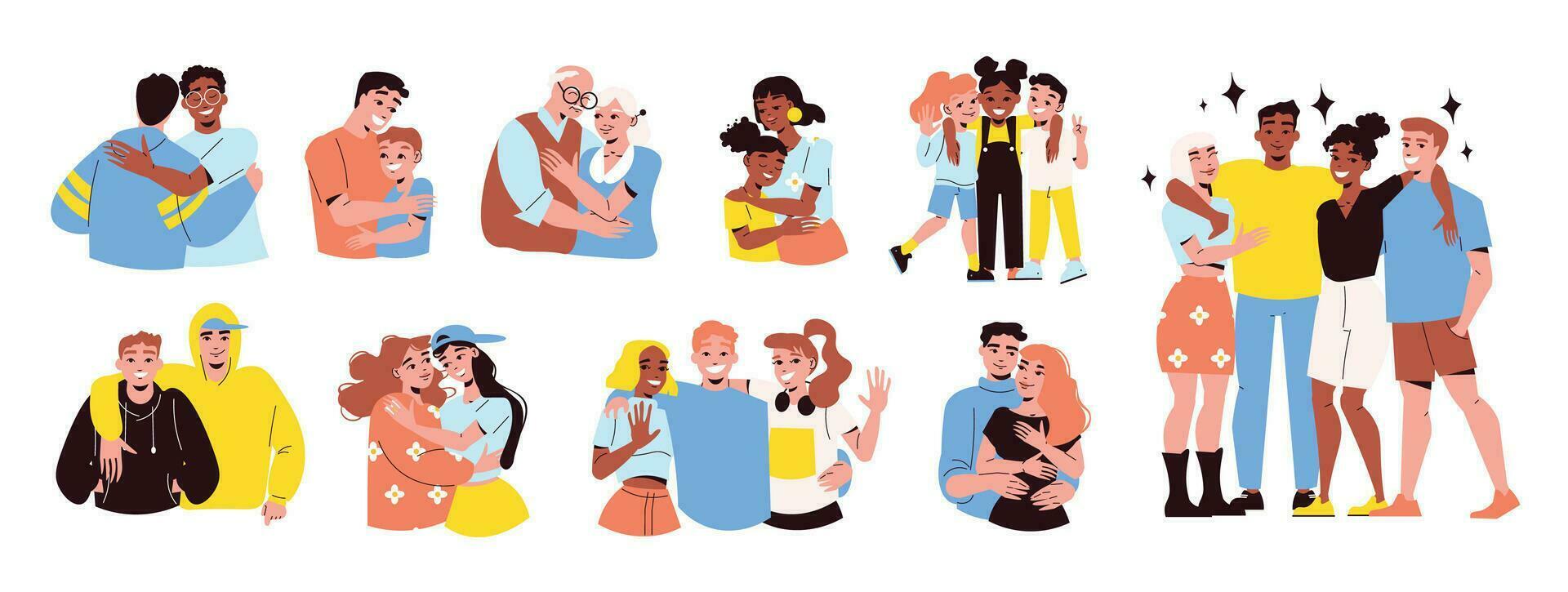Hugging People Together Set vector