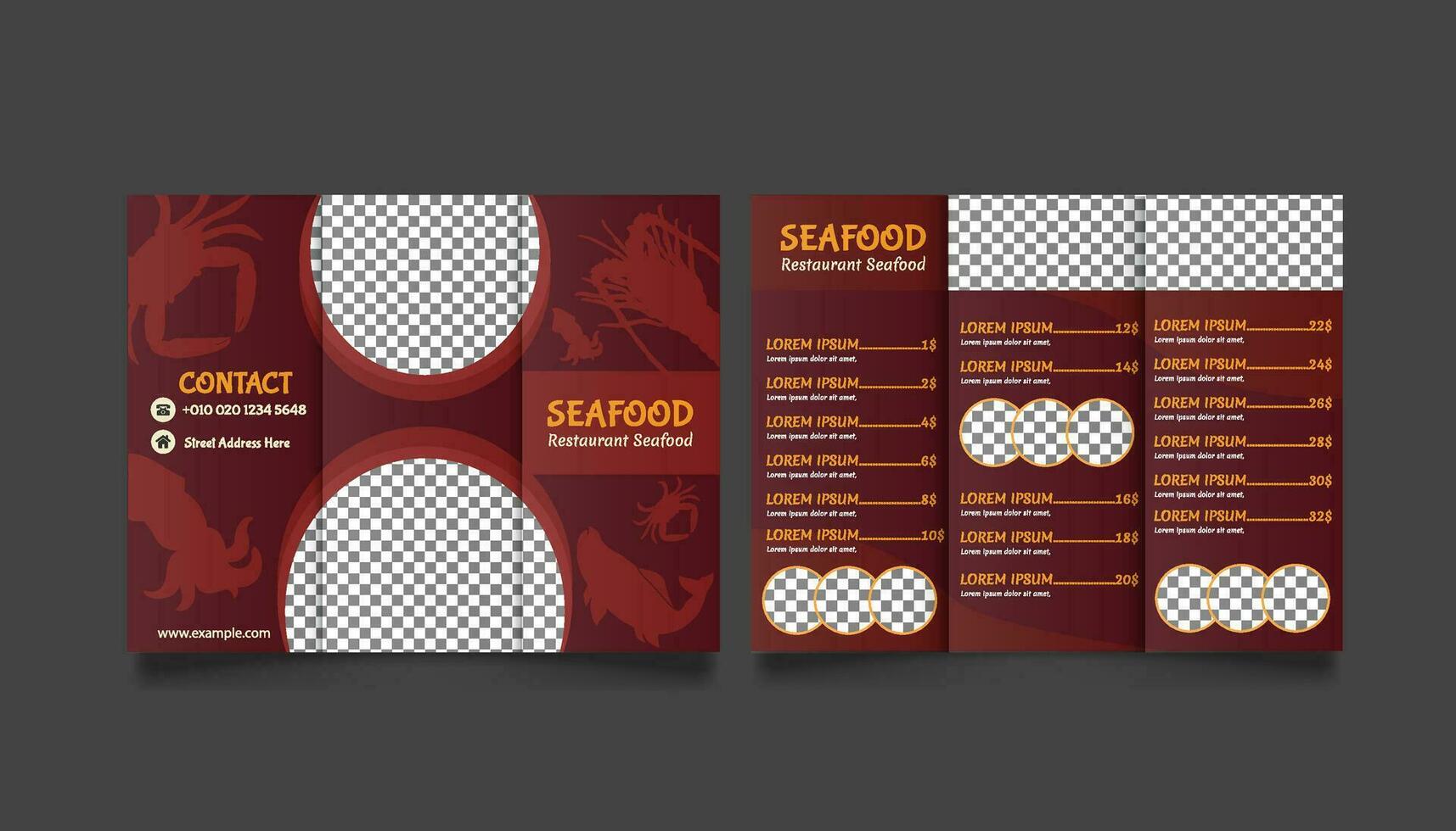 Folding Sea food Restaurant Brochure Template vector